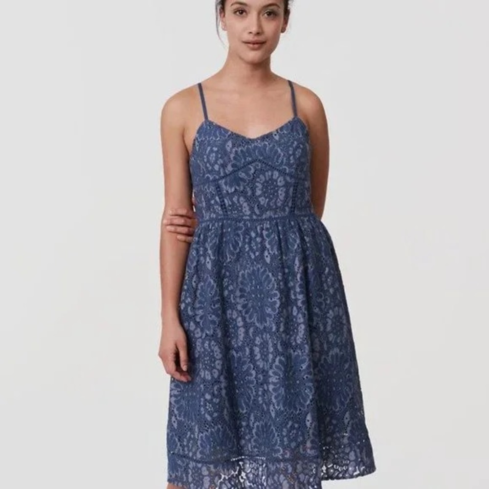 LOFT Ann Taylor Blue/Grey Lace Cami Dress Size 12 Petite
